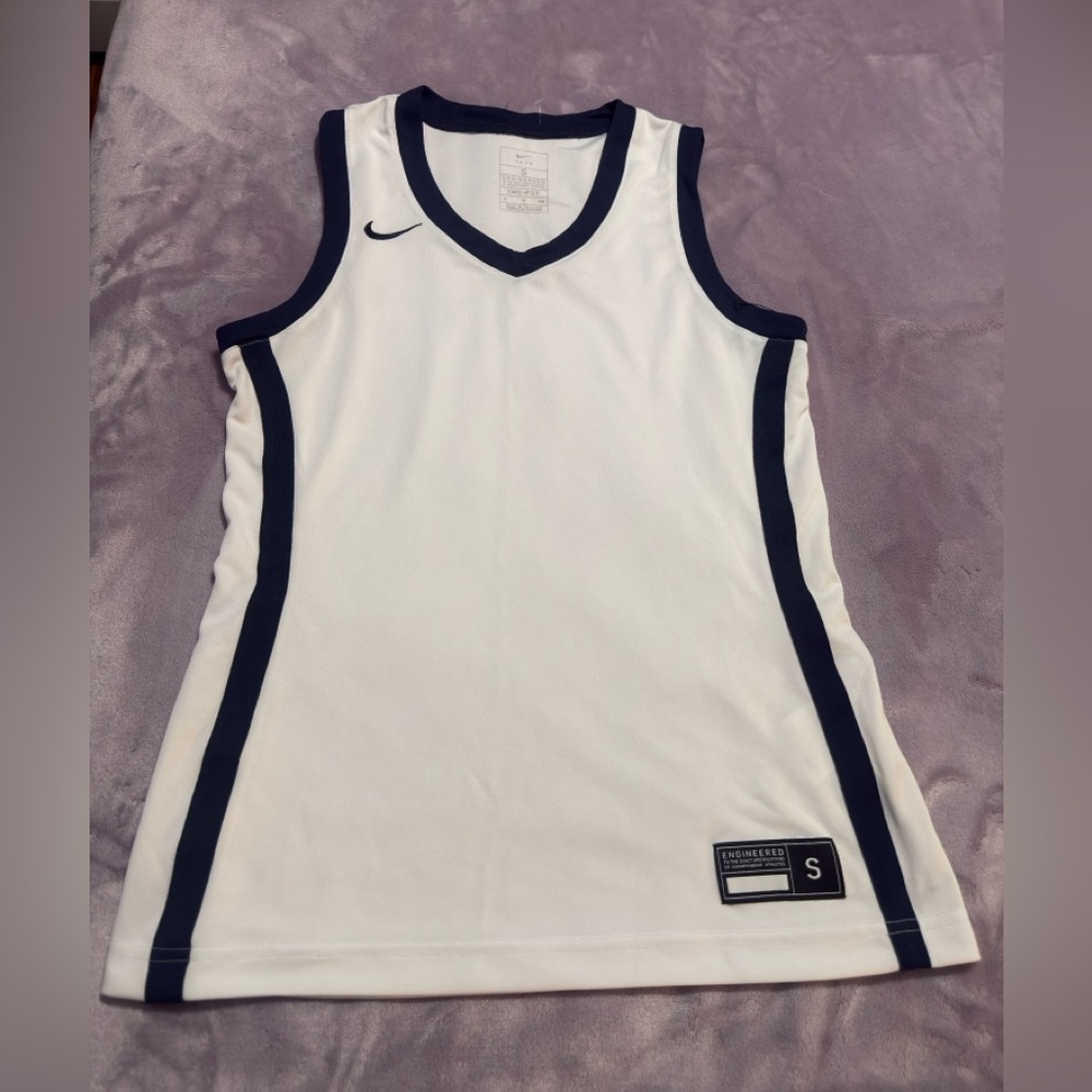 Nike  White and Navy Sleeveless Dri Fit Jersey